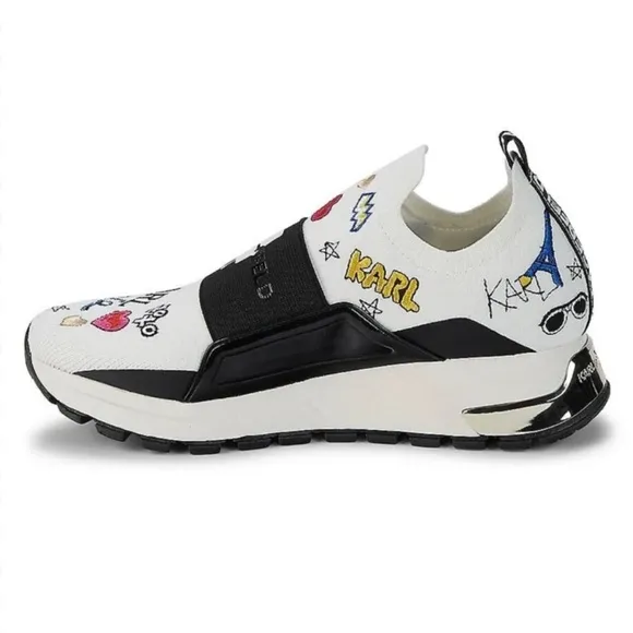 Karl Lagerfeld Mattia Paris Sneakers Logo Wedge Slip-On Knit Fabric Elastic S7.5