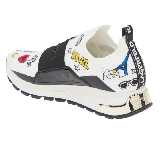 Karl Lagerfeld Mattia Paris Sneakers Logo Wedge Slip-On Knit Fabric Elastic S8.5