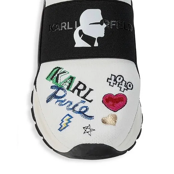 Karl Lagerfeld Mattia Paris Sneakers Logo Wedge Slip-On Knit Fabric Elastic S8.5