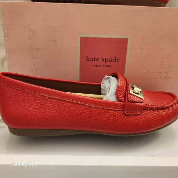 Kate Spade &quot;Camellia&quot; pebble leather red loafers. NIB. Size 5