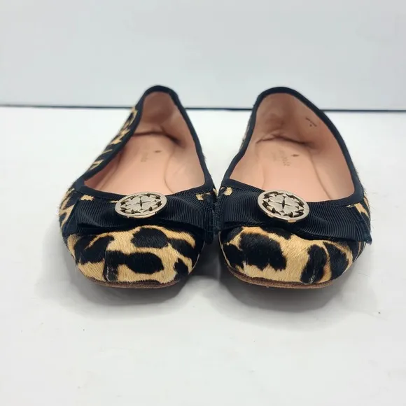 Kate Spade New York Fontana Calf Fur Leopard Ballet Flats Size 8m Black Tan