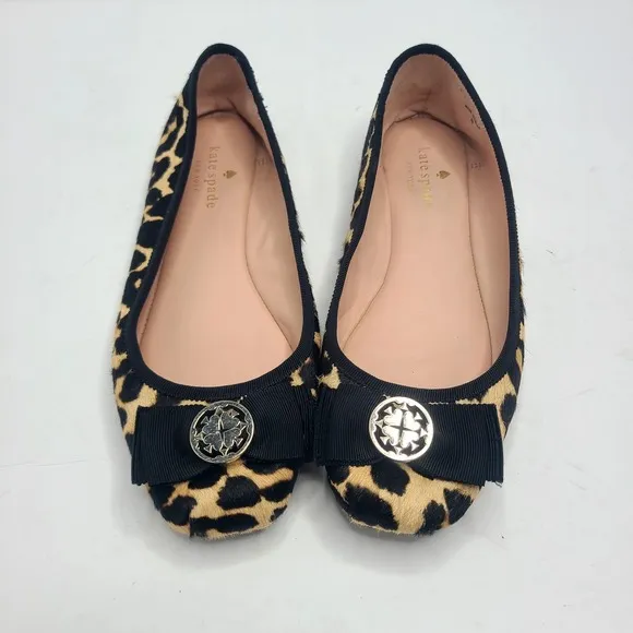 Kate Spade New York Fontana Calf Fur Leopard Ballet Flats Size 8m Black Tan