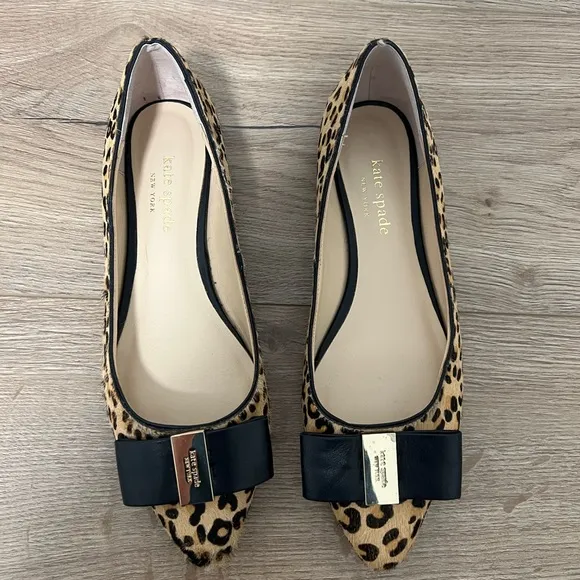 Kate Spade Norah Leopard Calf Fur Bow Flats