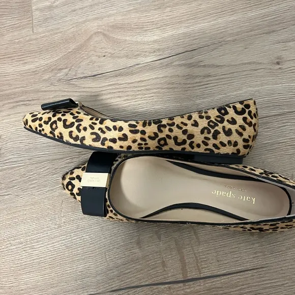 Kate Spade Norah Leopard Calf Fur Bow Flats