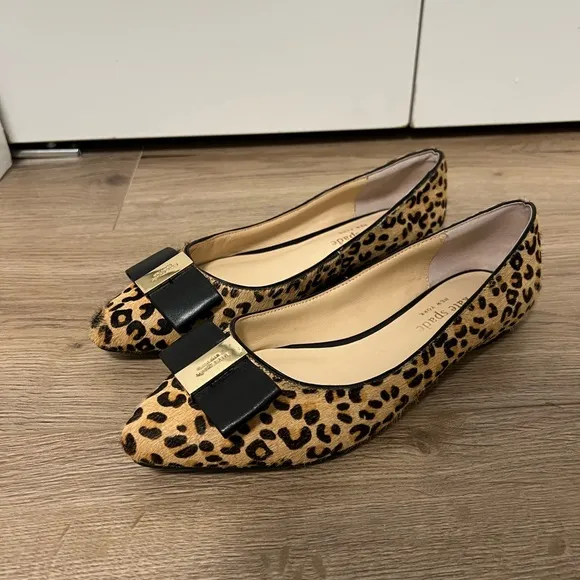 Kate Spade Norah Leopard Calf Fur Bow Flats