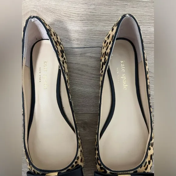 Kate Spade Norah Leopard Calf Fur Bow Flats