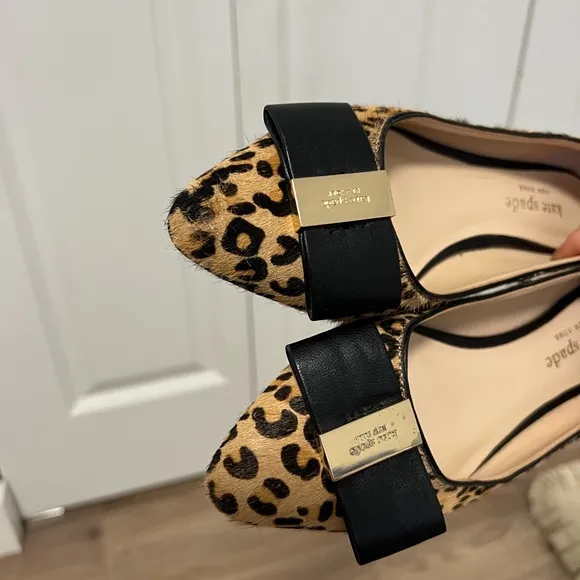 Kate Spade Norah Leopard Calf Fur Bow Flats