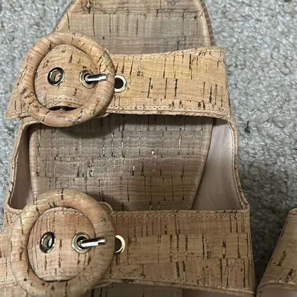 Kate Spade Women's 10 Rhodes Double Buckle Strap Cork Sandals Natural Tan Slides