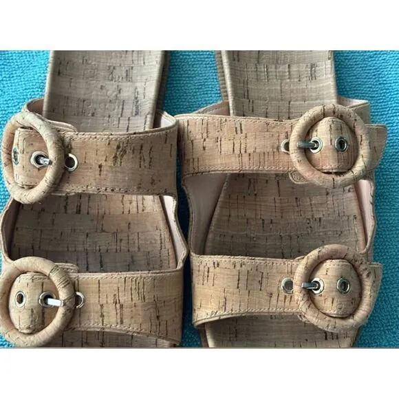 Kate Spade Women's 10 Rhodes Double Buckle Strap Cork Sandals Natural Tan Slides