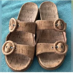 Kate Spade Women's 10 Rhodes Double Buckle Strap Cork Sandals Natural Tan Slides