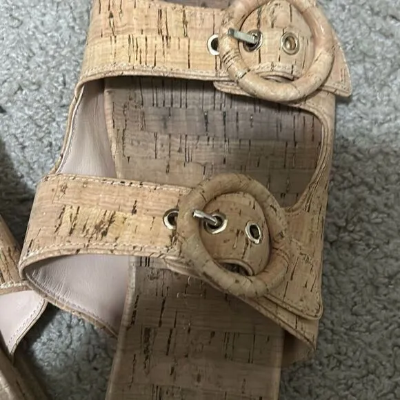 Kate Spade Women's 10 Rhodes Double Buckle Strap Cork Sandals Natural Tan Slides