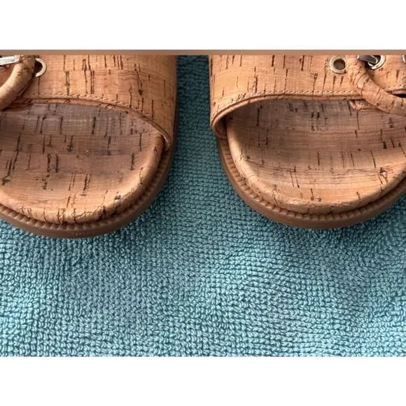 Kate Spade Women's 10 Rhodes Double Buckle Strap Cork Sandals Natural Tan Slides