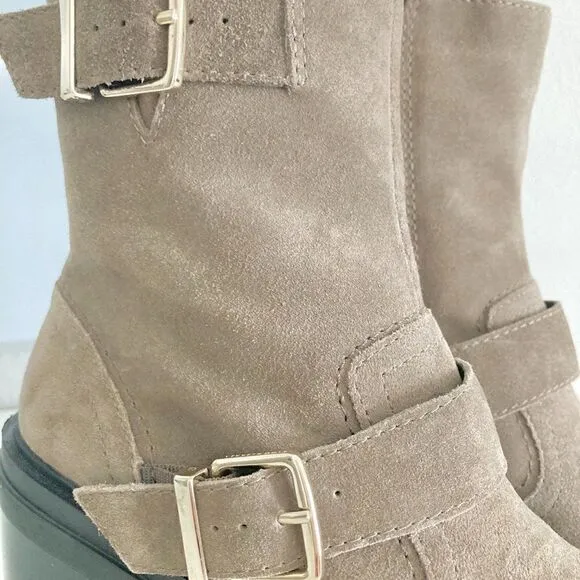 Kenneth Cole New York Women Rhode Heel Buckle Suede Brown Boots NWT size 6.5