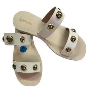 Kensie Lucinda Creamy White Two Faux Straps Gold Dome Spheres Flats Size 10