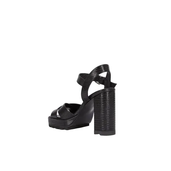 Kooples Black Leather Platform Sandals Adjustable Buckle Strap &amp; 10cm Block Heel