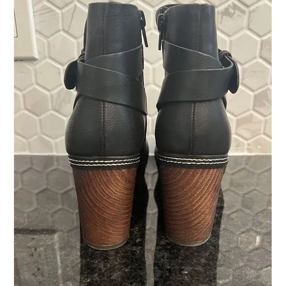 Kork-Ease Ankle Bootie Leather Black Block Heel Women's 7.5 Trisha retail‎ $230