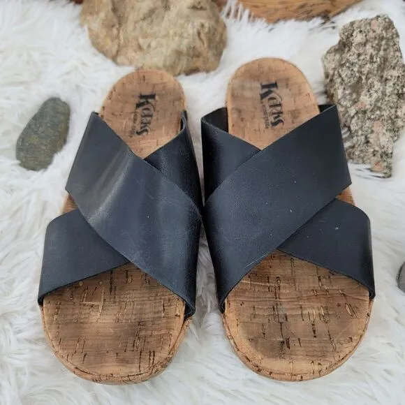 Korks cross.strap black leather slides