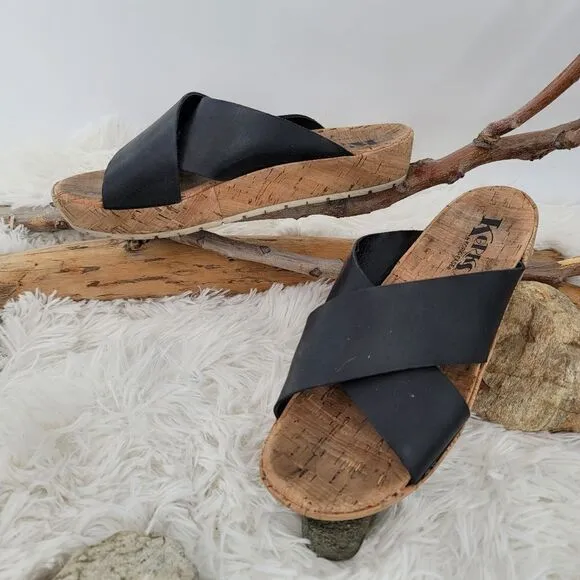 Korks cross.strap black leather slides