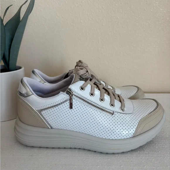 Kybun Lancy KYBoot White/Tan Patent Leather Walk-On-Air Italy Sneakers Women’s 8