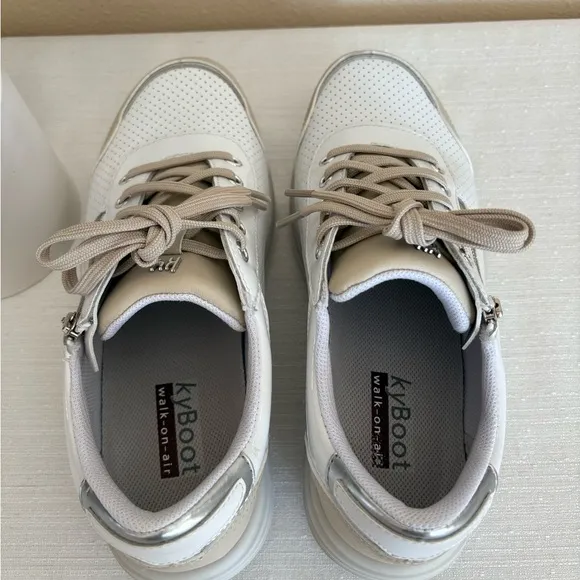 Kybun Lancy KYBoot White/Tan Patent Leather Walk-On-Air Italy Sneakers Women’s 8
