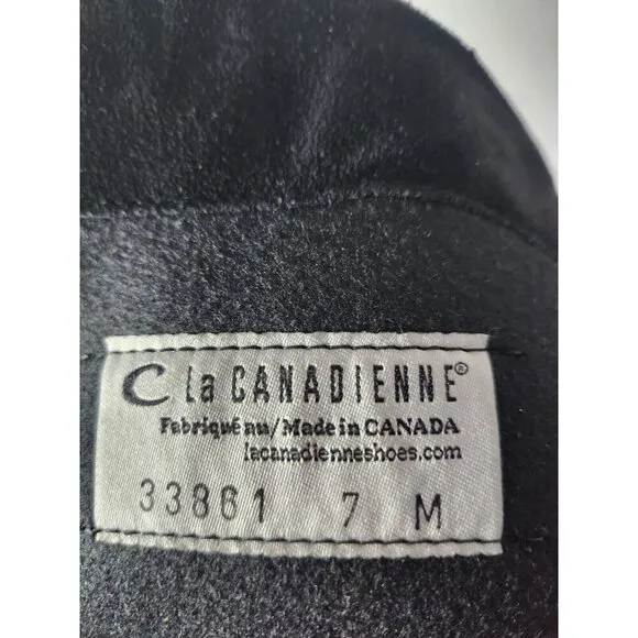La Canadienne Womens Tall Boots Sz 7M Black Suede Leather Block Heel Round Toe