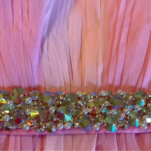 LA FEMME Pink Ombre Rhinestone Strapless Gown NWT