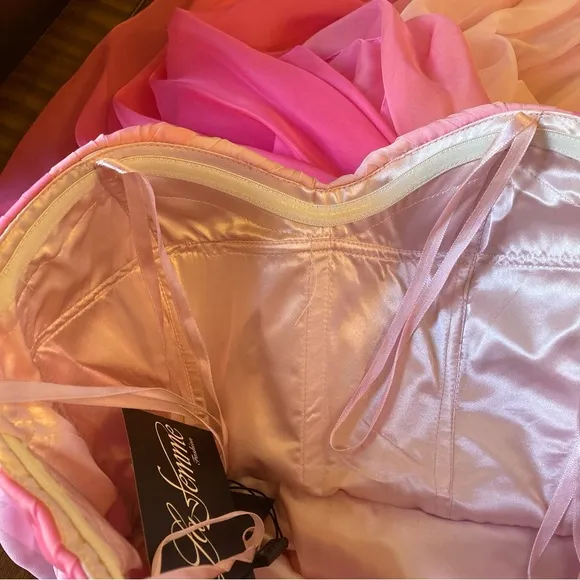 LA FEMME Pink Ombre Rhinestone Strapless Gown NWT