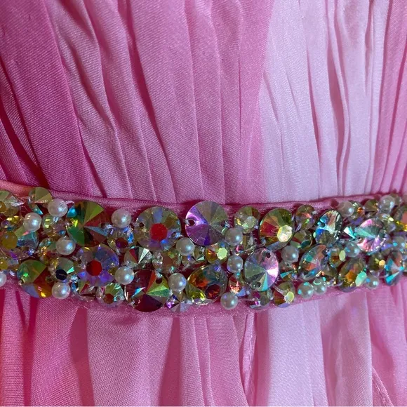 LA FEMME Pink Ombre Rhinestone Strapless Gown NWT