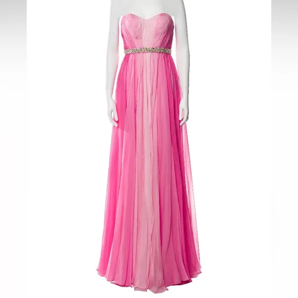 LA FEMME Pink Ombre Rhinestone Strapless Gown NWT