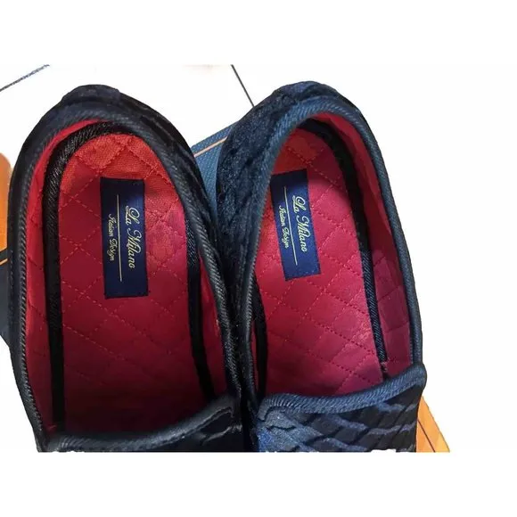 La Milano Men’s Shoes Size 9 Slip Ons Loafers Red Bottoms Black Color Suede