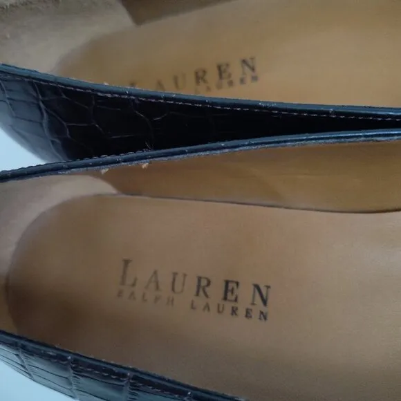 Ladies SZ 6B Lauren Ralph Lauren Brown Faux Croc Leather Flats