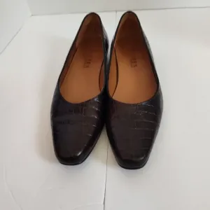 Ladies SZ 6B Lauren Ralph Lauren Brown Faux Croc Leather Flats