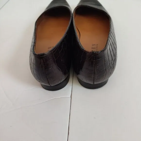 Ladies SZ 6B Lauren Ralph Lauren Brown Faux Croc Leather Flats