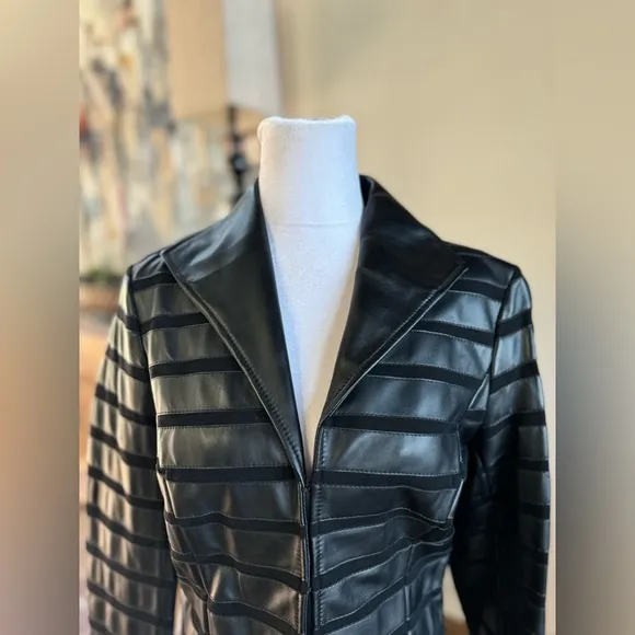 Lafayette 148 New York Black Lightweight Evening Leather Blazer Like New Small 4