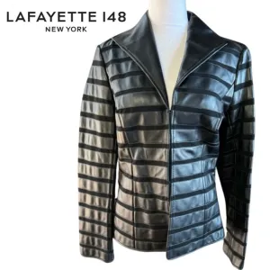 Lafayette 148 New York Black Lightweight Evening Leather Blazer Like New Small 4