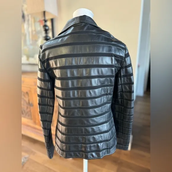 Lafayette 148 New York Black Lightweight Evening Leather Blazer Like New Small 4