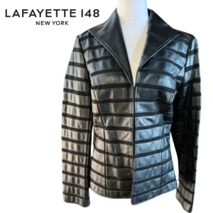 Lafayette 148 New York Black Lightweight Leather Jacket Like New Small 4 Coctail