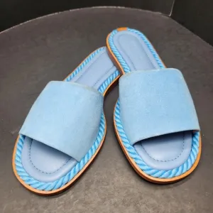 Lafayette 148 sandals women's 7 light blue suede leather woven slides Made Italy