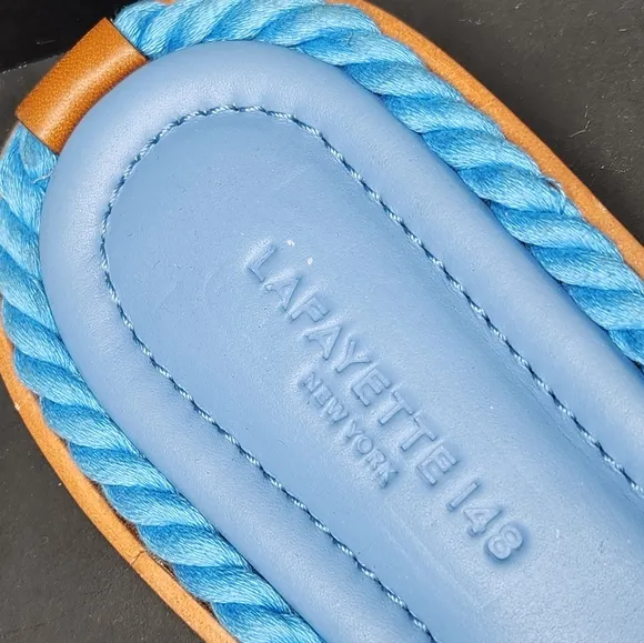 Lafayette 148 sandals women's 7 light blue suede leather woven slides Made Italy
