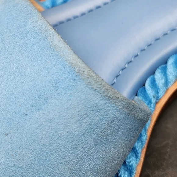 Lafayette 148 sandals women's 7 light blue suede leather woven slides Made Italy