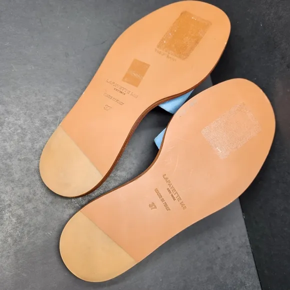 Lafayette 148 sandals women's 7 light blue suede leather woven slides Made Italy