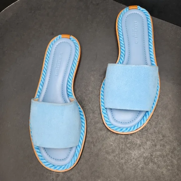 Lafayette 148 sandals women's 7 light blue suede leather woven slides Made Italy