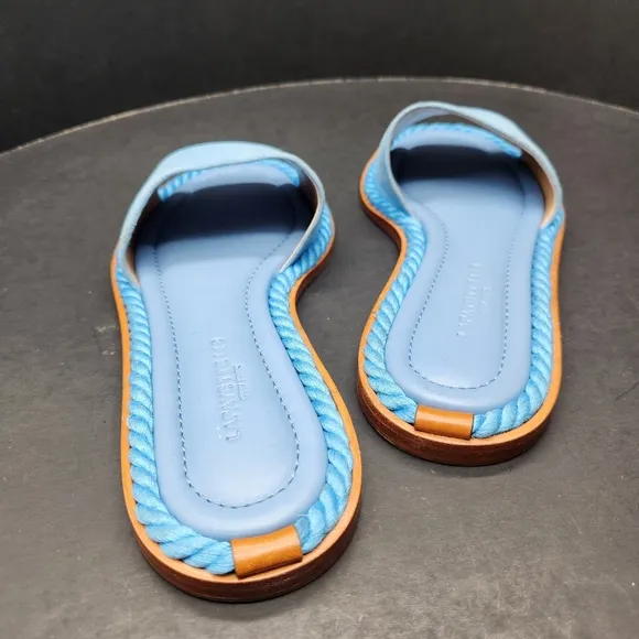 Lafayette 148 sandals women's 7 light blue suede leather woven slides Made Italy