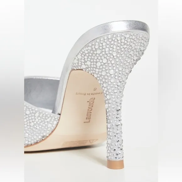 Larroude Colette Crystal &amp; Suede Mule Heels w. Rhinestones in Silver Gray 9