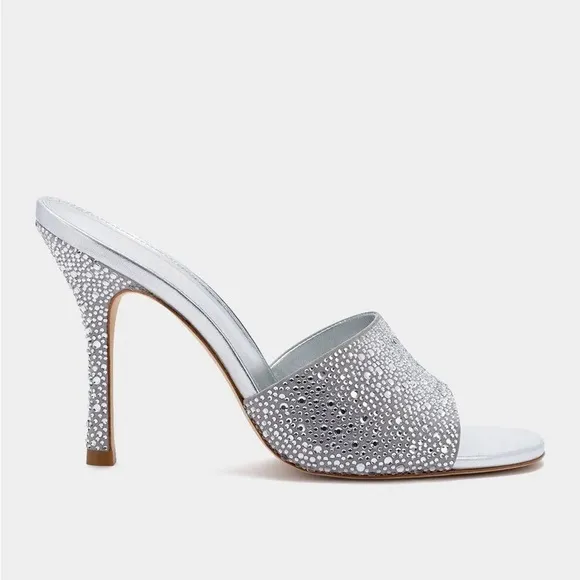 Larroude Colette Crystal &amp; Suede Mule Heels w. Rhinestones in Silver Gray 9