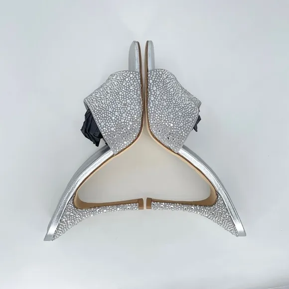 Larroude Colette Crystal &amp; Suede Mule Heels w. Rhinestones in Silver Gray 9