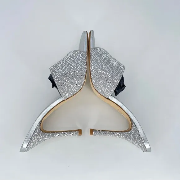 Larroude Colette Crystal &amp; Suede Mule Heels w. Rhinestones in Silver Gray 9