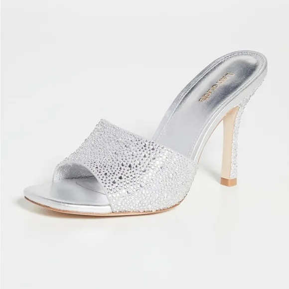Larroude Colette Crystal &amp; Suede Mule Heels w. Rhinestones in Silver Gray 9