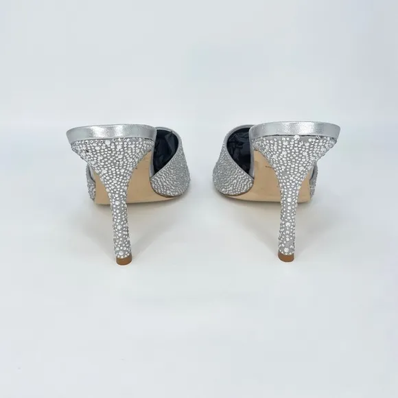 Larroude Colette Crystal &amp; Suede Mule Heels w. Rhinestones in Silver Gray 9