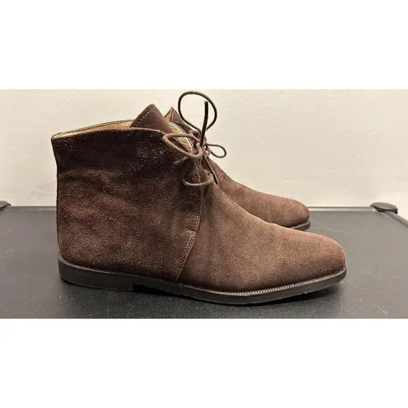Laura Ashley Vintage Brown Leather Ankle Boots Lace Up Size 39 8.5